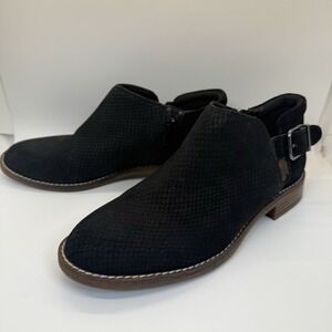 Clarks Womens Camzin Angie Black Suede Nubuck Embossed Ankle Boots Booties 6.5